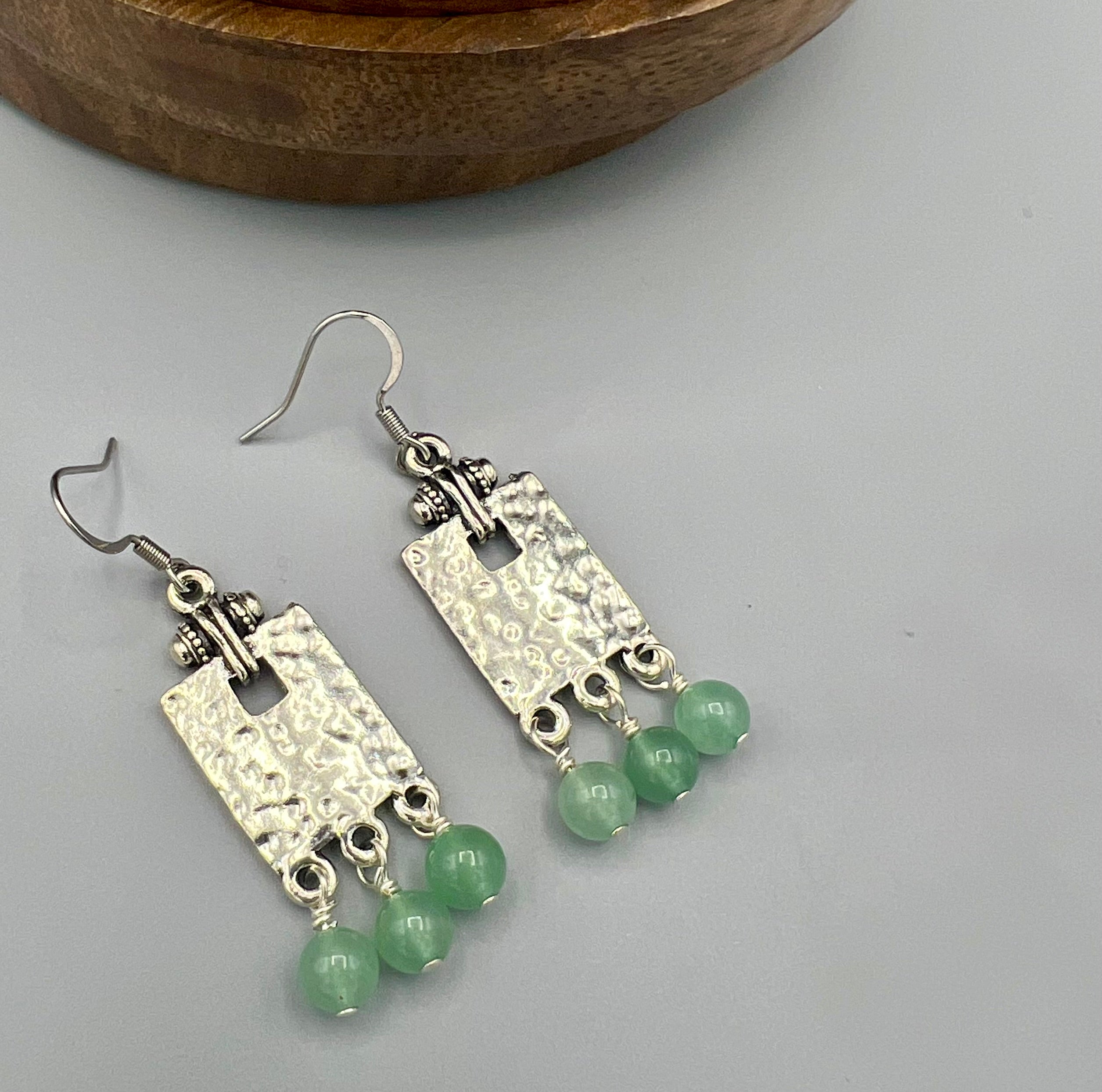 Silver Rectangle Green Aventurine Drop Earrings A+ Society Silver Rectangle Green Aventurine Drop Earrings A+ Society