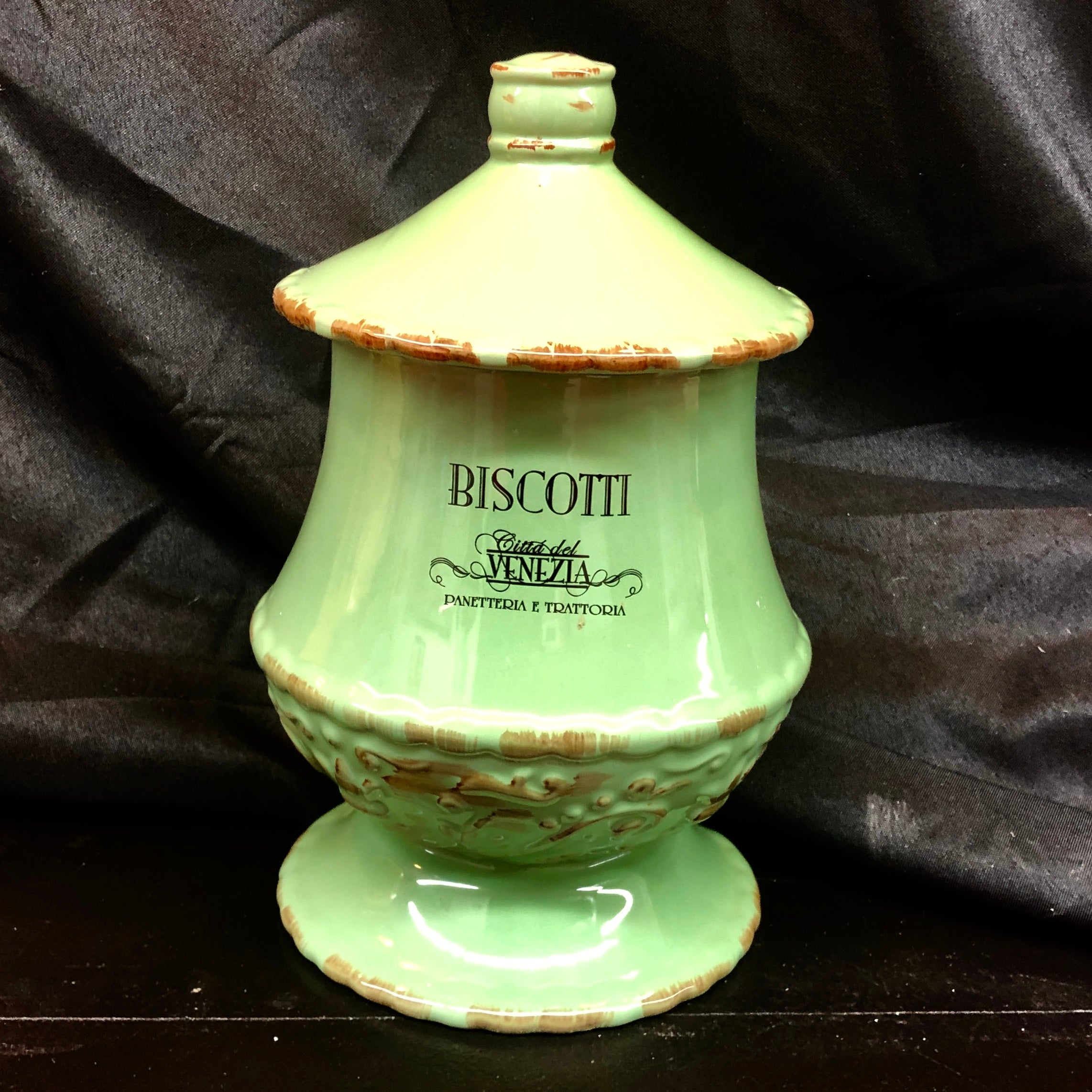 Biscotti Green Ceramic Cookie Jar