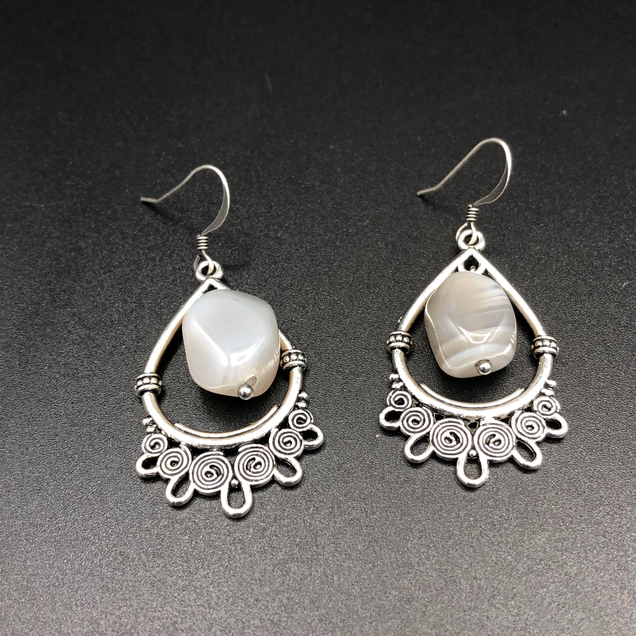 Blue-Gray Agate Stone Earrings